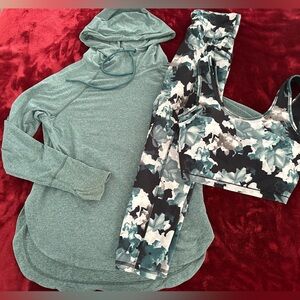 Teal Hoodie with Teal & Black Floral Active Set